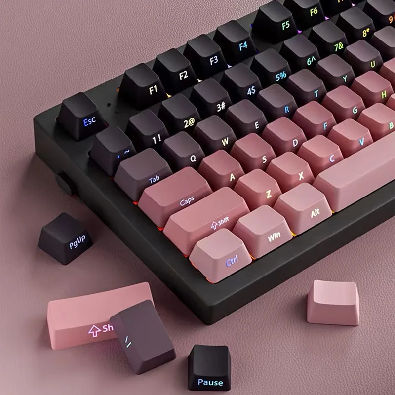 Color: GRAY - Gradient Keycaps Side Printed Shine Through PBT Double Shot OEM Profile for MX Switches Gaming Keyboard