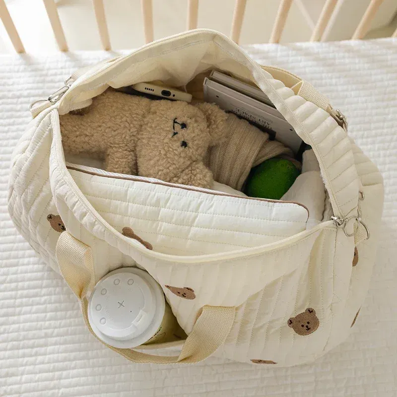 Color: Beige - New Embroidered Mom Bag Storage Bag Large Capacity Mommy Travel Bag Fashion Multi-functional Handbag Lightweight Diagonal
