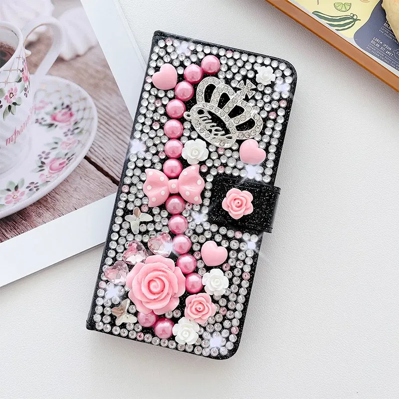 Color: black, Material: Artificial Leather - Wallet Glitter Case For Samsung Galaxy S24 FE S23 Ultra S22 Plus S21 S20 A13 A14 A15 A16 A53 A54 A55 A34 Flip Luxury Leather