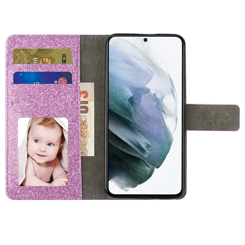 Color: black, Material: Artificial Leather - Wallet Glitter Case For Samsung Galaxy S24 FE S23 Ultra S22 Plus S21 S20 A13 A14 A15 A16 A53 A54 A55 A34 Flip Luxury Leather