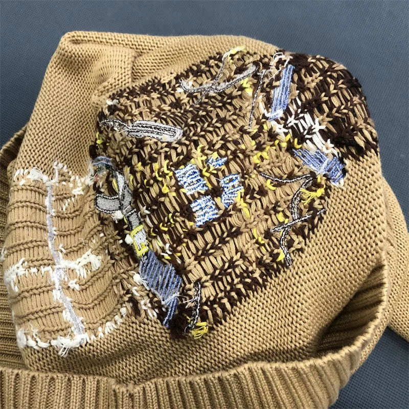 Size: M, Color: SKY BLUE - American Cartoon Embroidered Cotton Bear Sweater Women 2025 Round Neck Long Sleeve Knitted Pullover Fall Winter