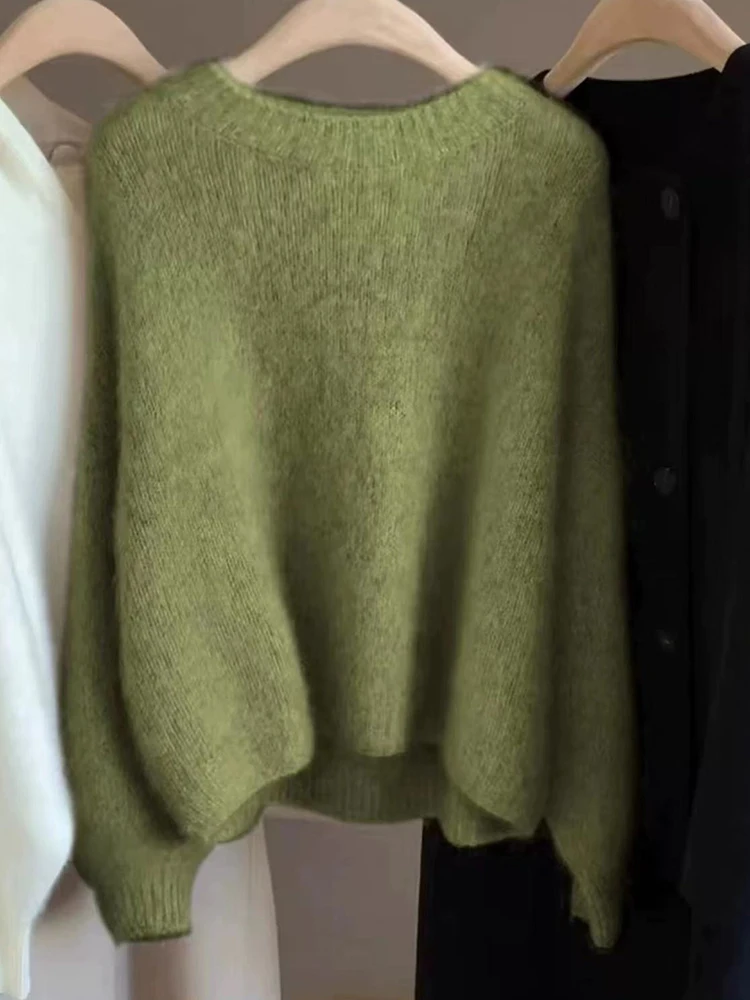 Color: Brown, Size: XL, Ships From: CHINA - Autumn and Winter New Cashmere Sweater 100% Pure Wool Knitted Pullover for Women, Loose and Lazy Style Round Neck Soft Solid Top