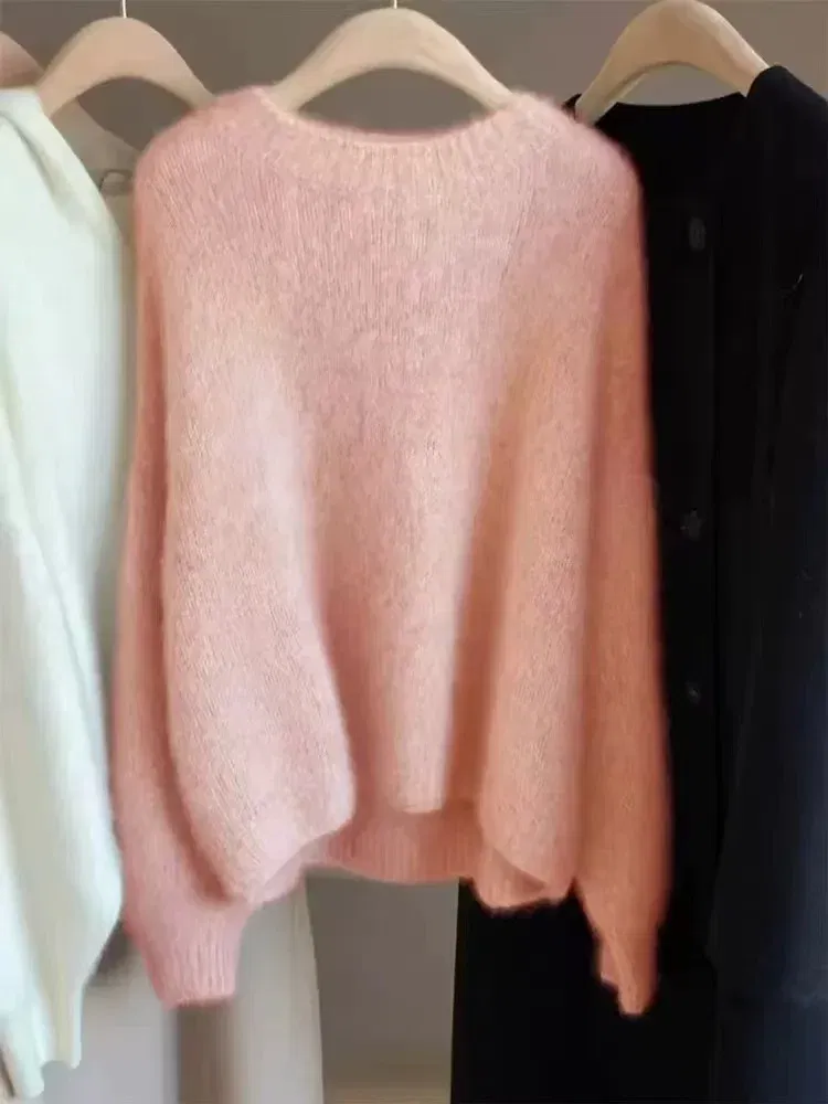 Color: Brown, Size: XL, Ships From: CHINA - Autumn and Winter New Cashmere Sweater 100% Pure Wool Knitted Pullover for Women, Loose and Lazy Style Round Neck Soft Solid Top