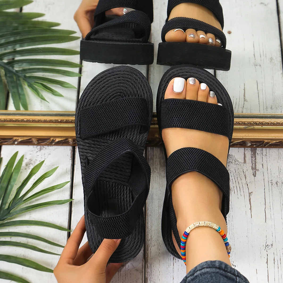 Color: SKY BLUE, Shoe Size: 36 - Women's Light Weight Wedge Sandals Open Toe Platform Thick Soled Summer Casual Slingback Shoes with Back Strap Leisure Footwear