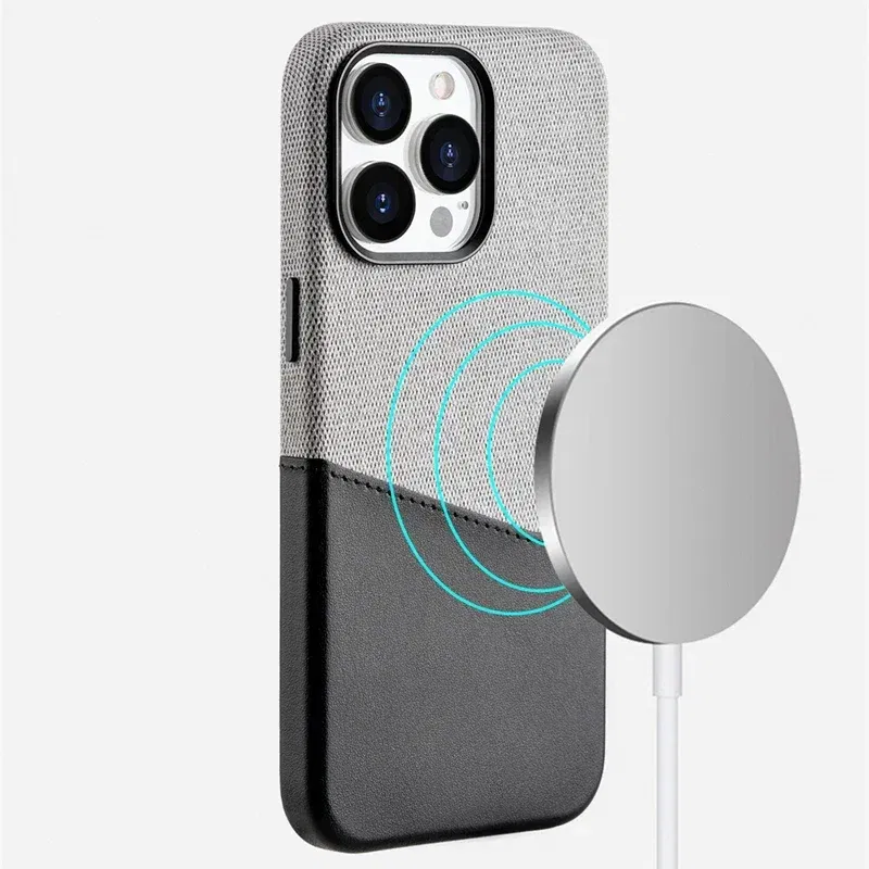 Color: Beige, Material: Nylon - Card Holder MagSafe Leather Phone Case For iPhone 14 16 Pro Max 13 15 Pro 12 Pocket Wireless Charging Alloy Lens Hit Color Cover