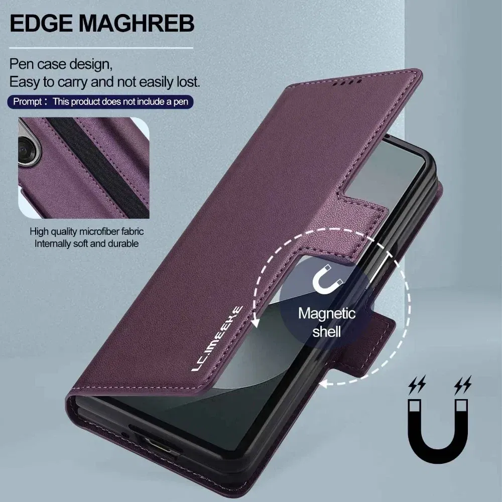 Color: black, Compatibility by Model: Galaxy Z Fold3 5G - Premium Leather Phone Case for Samsung Galaxy Z Fold 7 6 5 4 3 Fold6 Fold5 Fold4 5G with Pen Holder Wallet Flip Phone Cover