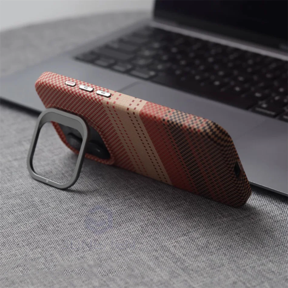 Color: MULTI, Material: Neoprene - Luxury Magnetic Stand Metal Lens Relief Carbon Fibre Pattern For Magsafe Case For iPhone 15 14 13 Pro Max Shockproof Back Cover