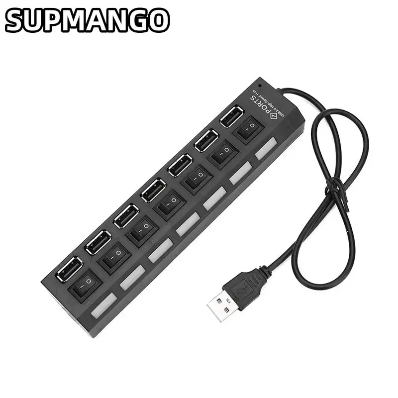 Color: black - USB HUB USB Switch Hub 2.0 Adapter High Speed Multi 7 Ports Hub USB On Off Portable Splitter For Computer Laptop