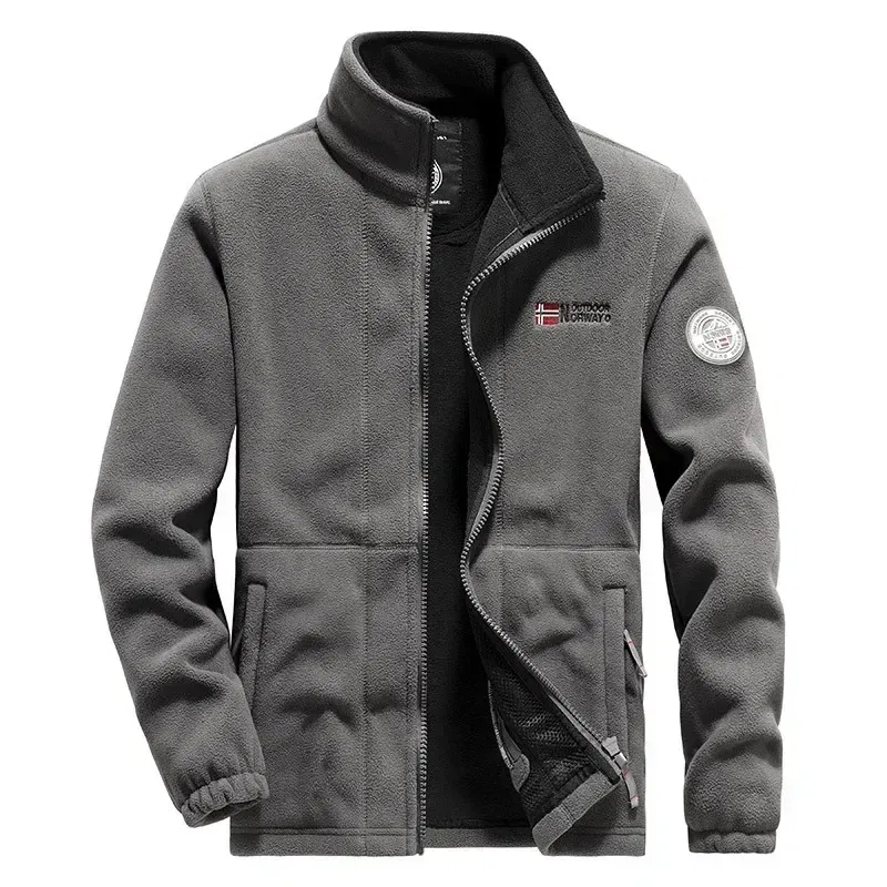 Color: Beige, Size: L - Men Fleece Jacket Pockets Thicken Polar Norway Ski Jackets Cold-proof Overcoat Plus Size Outwear Autumn Winter Casual Warm Coat