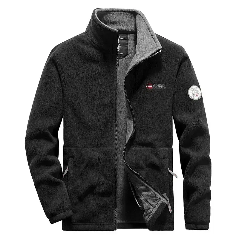 Color: Beige, Size: L - Men Fleece Jacket Pockets Thicken Polar Norway Ski Jackets Cold-proof Overcoat Plus Size Outwear Autumn Winter Casual Warm Coat