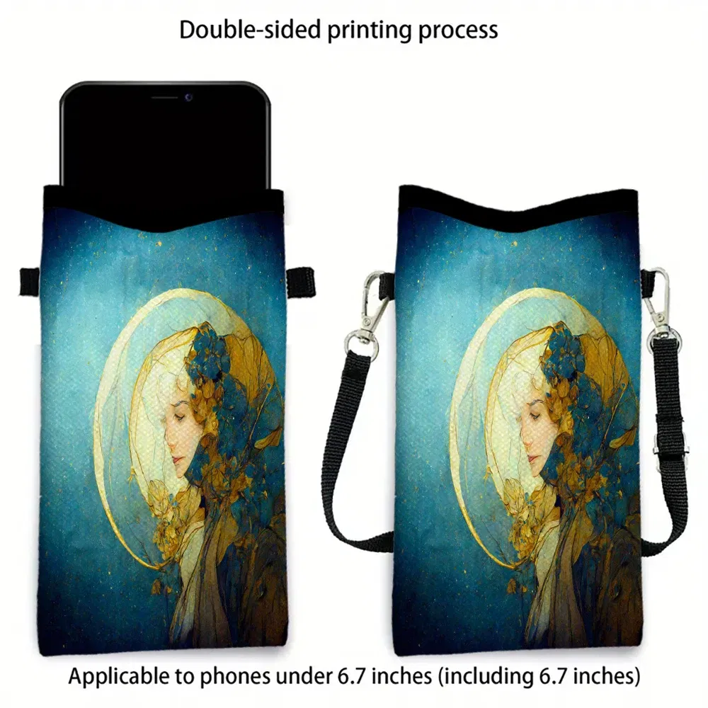 Color: SKY BLUE, Size: Extra Large - Alphonse Mucha Crossbody BagPrint Phone Wallet with Adjustable Shoulder Strap Unisex Design Daily Use, Travel,Gift 8.23