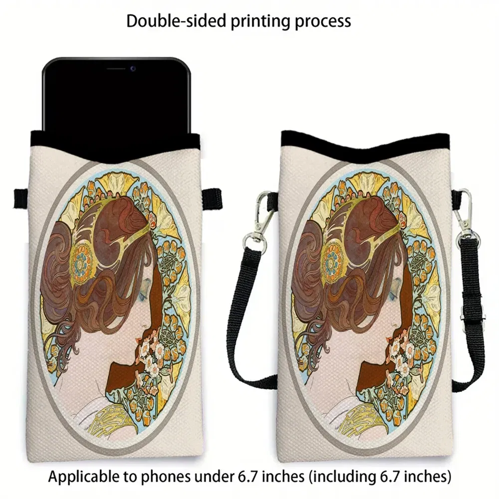 Color: SKY BLUE, Size: Extra Large - Alphonse Mucha Crossbody BagPrint Phone Wallet with Adjustable Shoulder Strap Unisex Design Daily Use, Travel,Gift 8.23