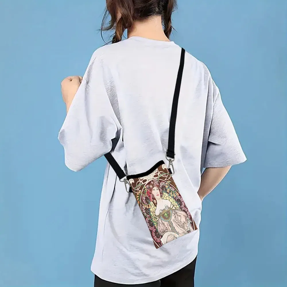 Color: SKY BLUE, Size: Extra Large - Alphonse Mucha Crossbody BagPrint Phone Wallet with Adjustable Shoulder Strap Unisex Design Daily Use, Travel,Gift 8.23