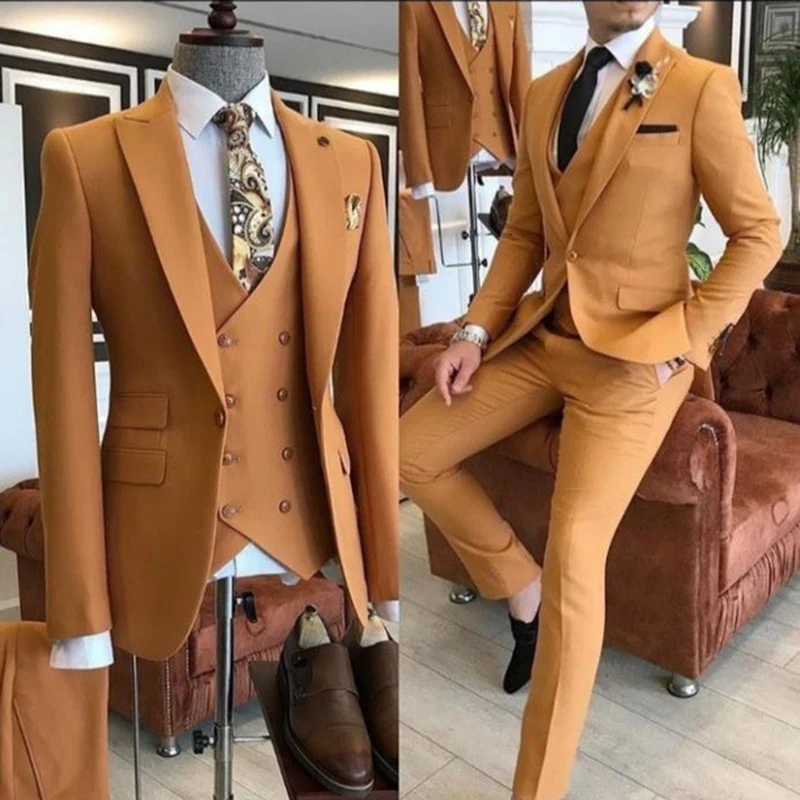 Color: Navy Blue, Size: One Size, Ships From: CHINA - Groom Wear 3 Pieces Gray Men Suits 2021 Slim Fit Peak Lapel One Button Tailor Made Terno Masculino (Jacket+Pants+Vest+Tie?‰
