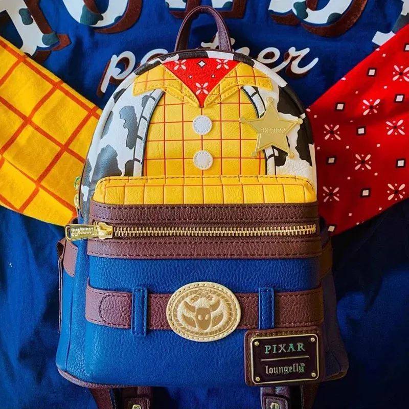 Color: Blue - Disney Tinker Bell Women Double Strap Shoulder Bag Purse Cute Disney Princess Belle PU Leather Mickey Ariel Backpack