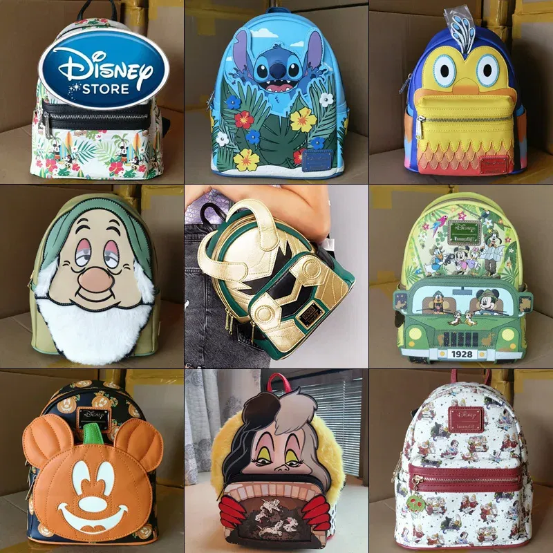 Color: Blue - Disney Tinker Bell Women Double Strap Shoulder Bag Purse Cute Disney Princess Belle PU Leather Mickey Ariel Backpack