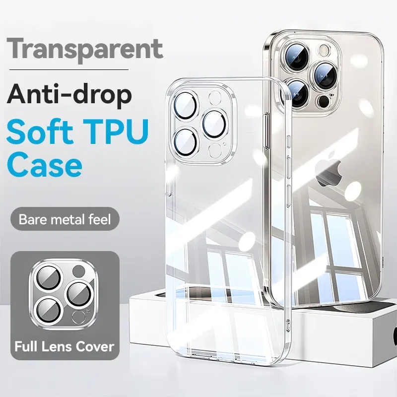 Color: Beige, Material: EVA - Joyroom Case For iPhone 16 15 14 13 Pro Max Transparent Cover For iPhone 16 Pro Max Soft TPU Anti-drop Case With Len Protection