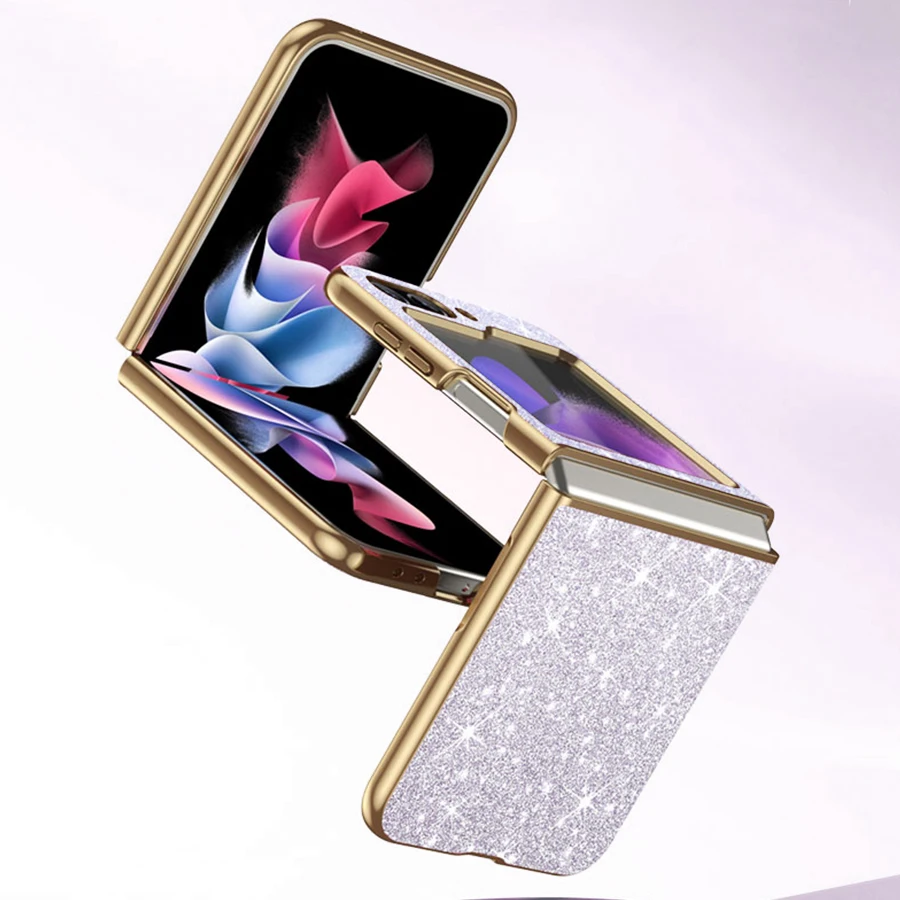 Color: Gold, Material: Aluminum - sparkling Stylish phone case Samsung Galaxy Z Flip 5 4 5G protective cover Cell phone case for women