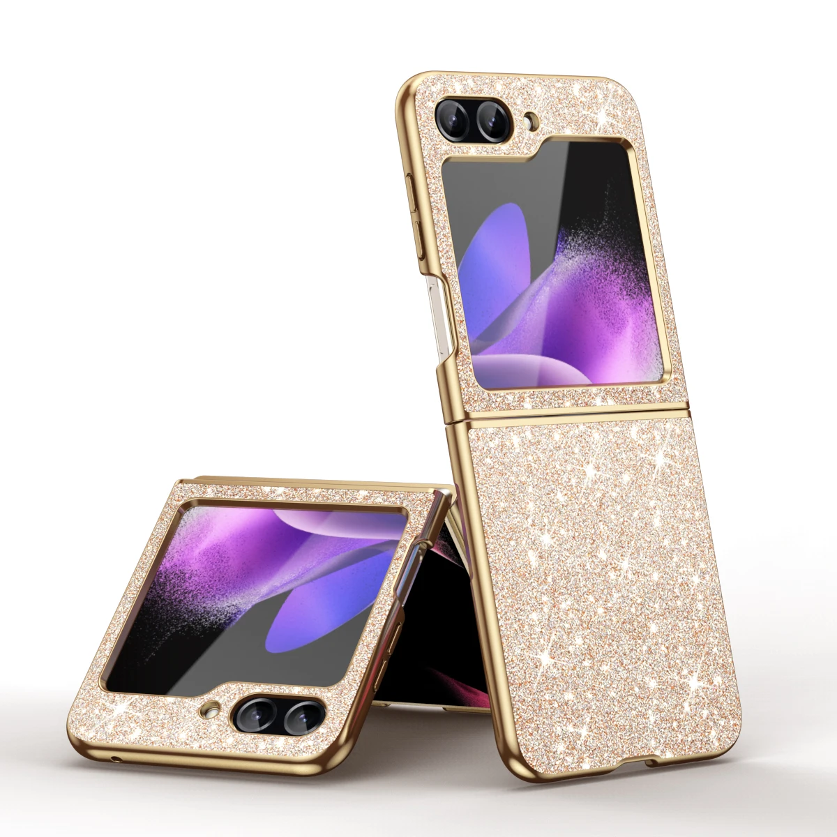 Color: Gold, Material: Aluminum - sparkling Stylish phone case Samsung Galaxy Z Flip 5 4 5G protective cover Cell phone case for women