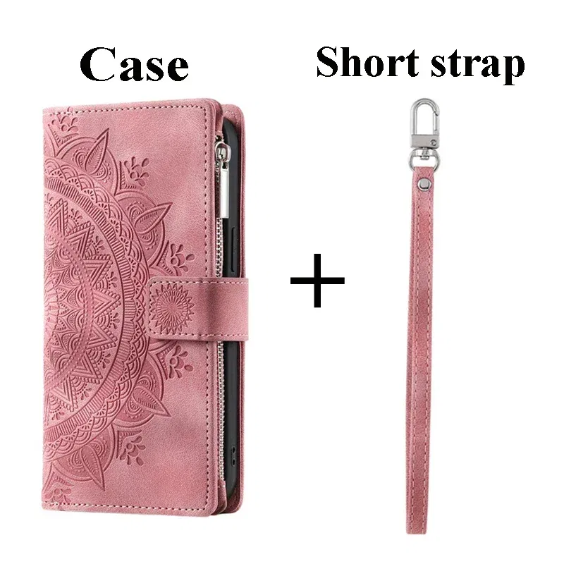 Color: Pink, Material: Silicon - S24 Ultra S23 Plus S 22 CrossBody Strap Zipper Wallet Case for Samsung Galaxy S22 S23 FE S21 S20 23 24 Ultra Note 20 Book Cover
