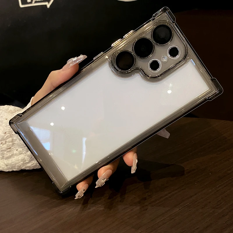 Color: black, Material: Vinyl - Luxury Shockproof Clear Acrylic Case For Samsung Galaxy S24 S23 FE S22 Plus S24 Ultra A34 A54 A15 A25 A35 A55 A53 5G Hard Cover