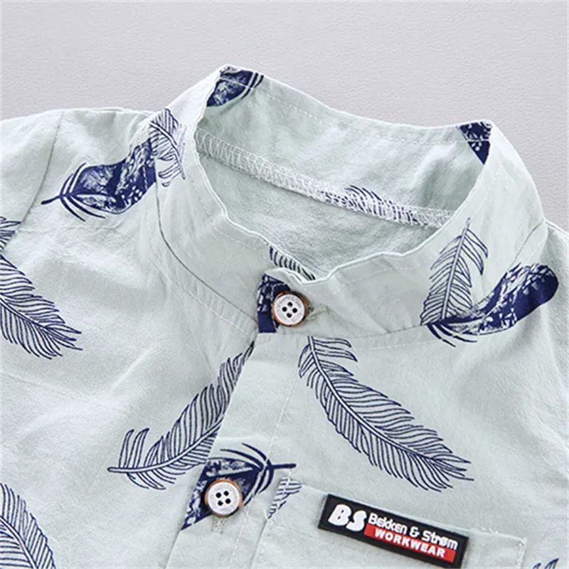 Color: Pink, Kid Size: 24M - 0-3 Year Old Baby Summer Feather Print Shirt Short Sleeve Suit