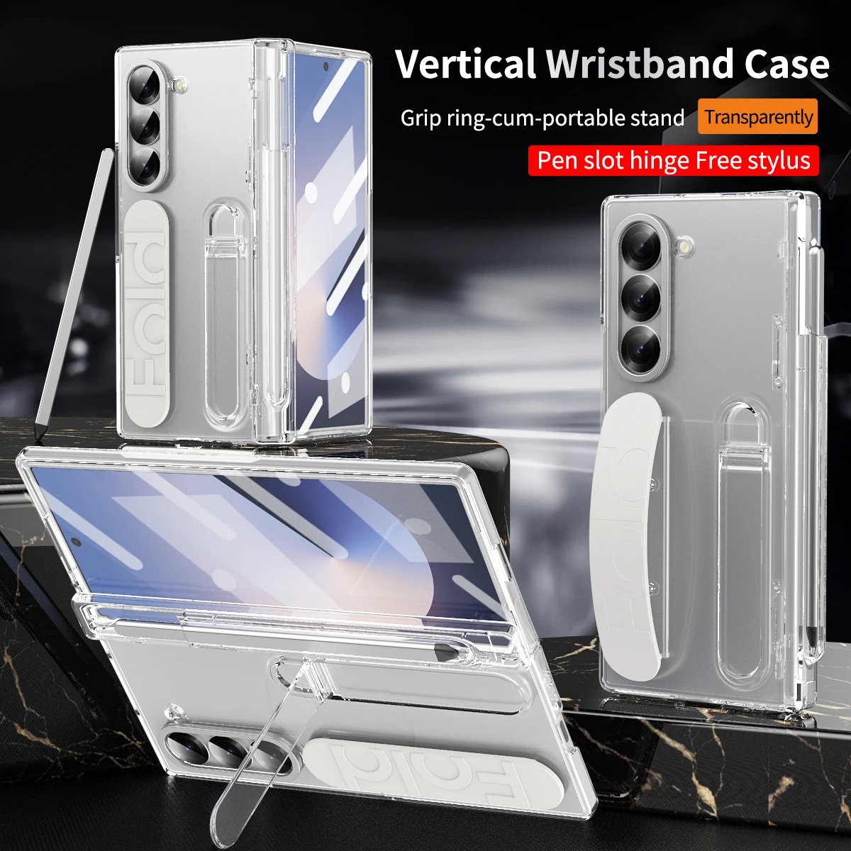 Color: Fluorescein, Material: Cotton Fabric - Touch Pen Case For Samsung Galaxy Z Fold 6 5 4 3 Skin Friendly Folding Hinge with Elastic Wrist Band Screen Tempered Film Cover