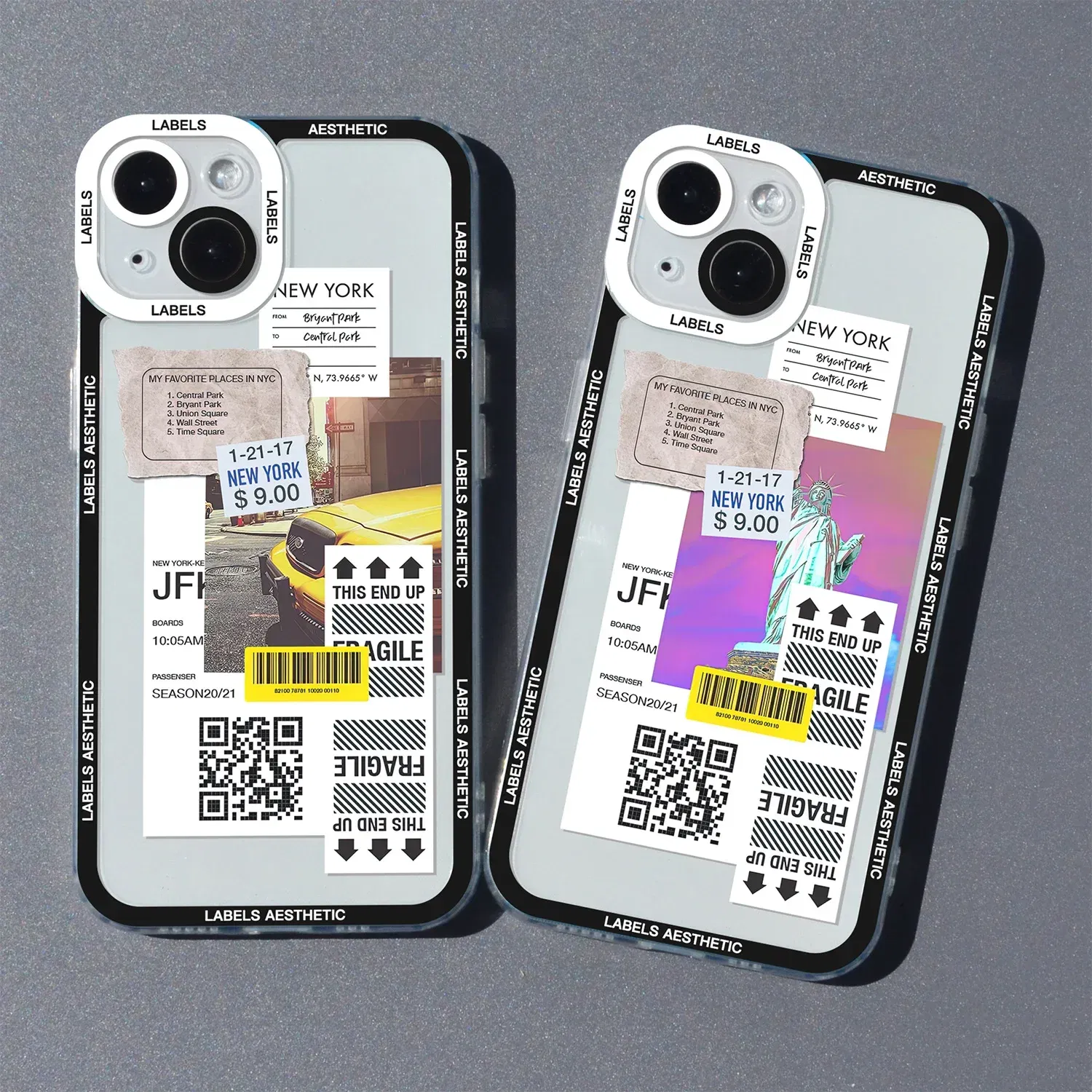 Color: Brown, Material: PVC - Mix Labels Aesthetic Stickers Collage Phone Case For iPhone 16 15 14 13 12 11 Pro Max Mini XS X XR SE 7 8 Plus Clear Soft Cover