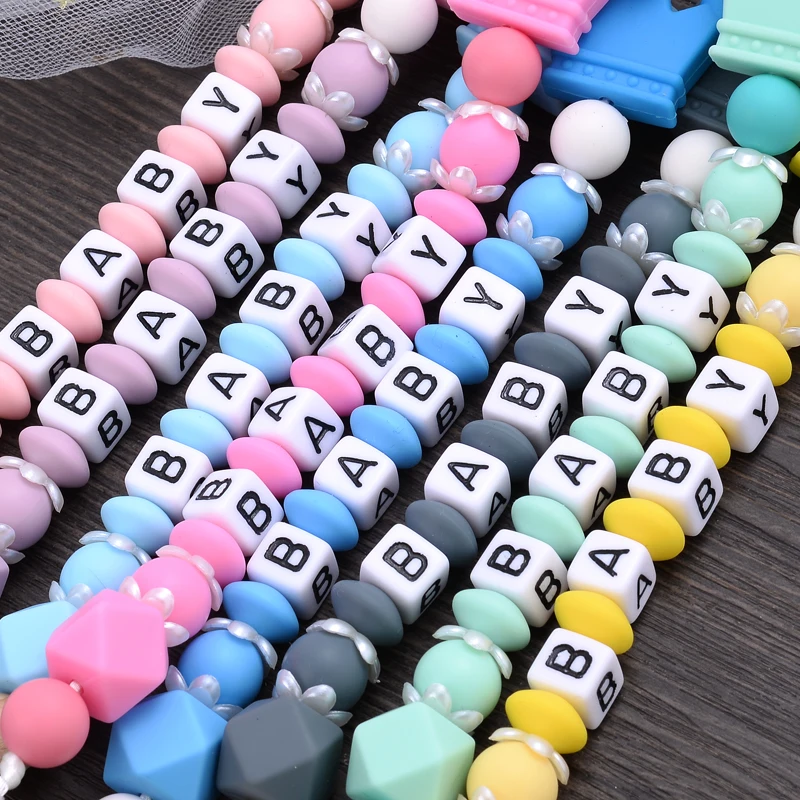 Color: light yellow - New Baby Crown Pacifier Clips Silicone Pacifier Chains Handmade Toddler Teething Chain Nipple Clip Chew Toys Not Customized