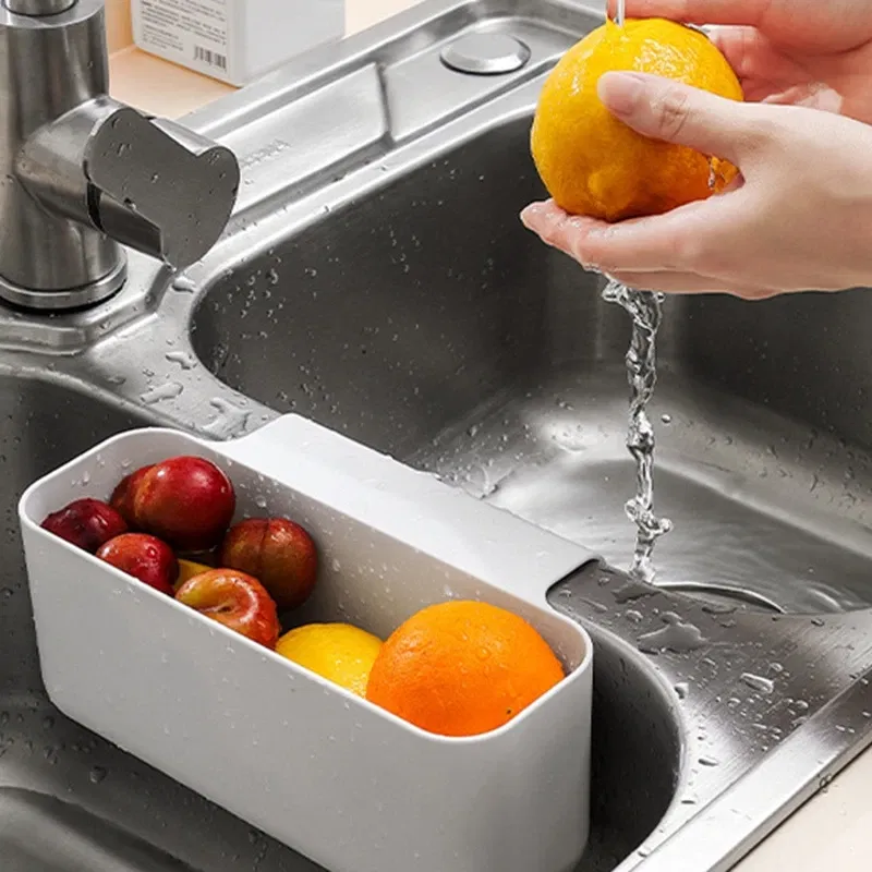 Color: Light Grey - Justdolife Sink Sponge Holder Multifunctional Sink Drain Strainer Basket Sink Storage Rack Kitchen Drainer Rack Storage Basket