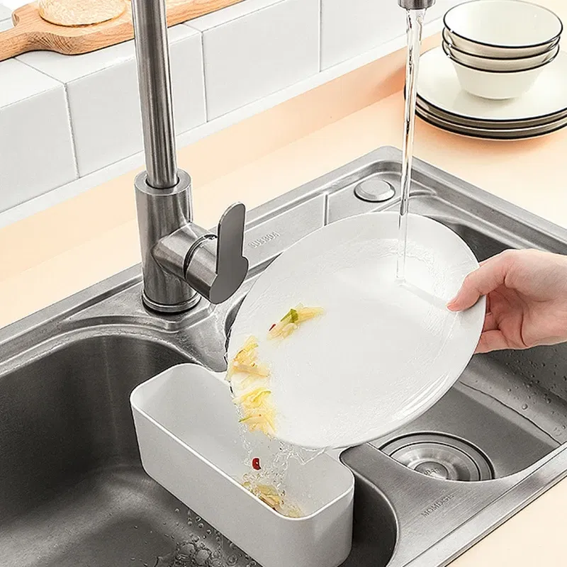 Color: Light Grey - Justdolife Sink Sponge Holder Multifunctional Sink Drain Strainer Basket Sink Storage Rack Kitchen Drainer Rack Storage Basket