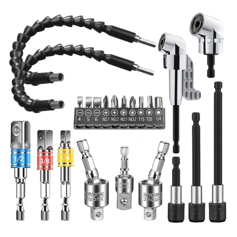 Color: PURPLE - Flexible Drill Extension Hex Shank Drill Nut Driver Bit Set Bendable Drill Bit Extension+ScrewdriverBit+Universal Socket Adapter