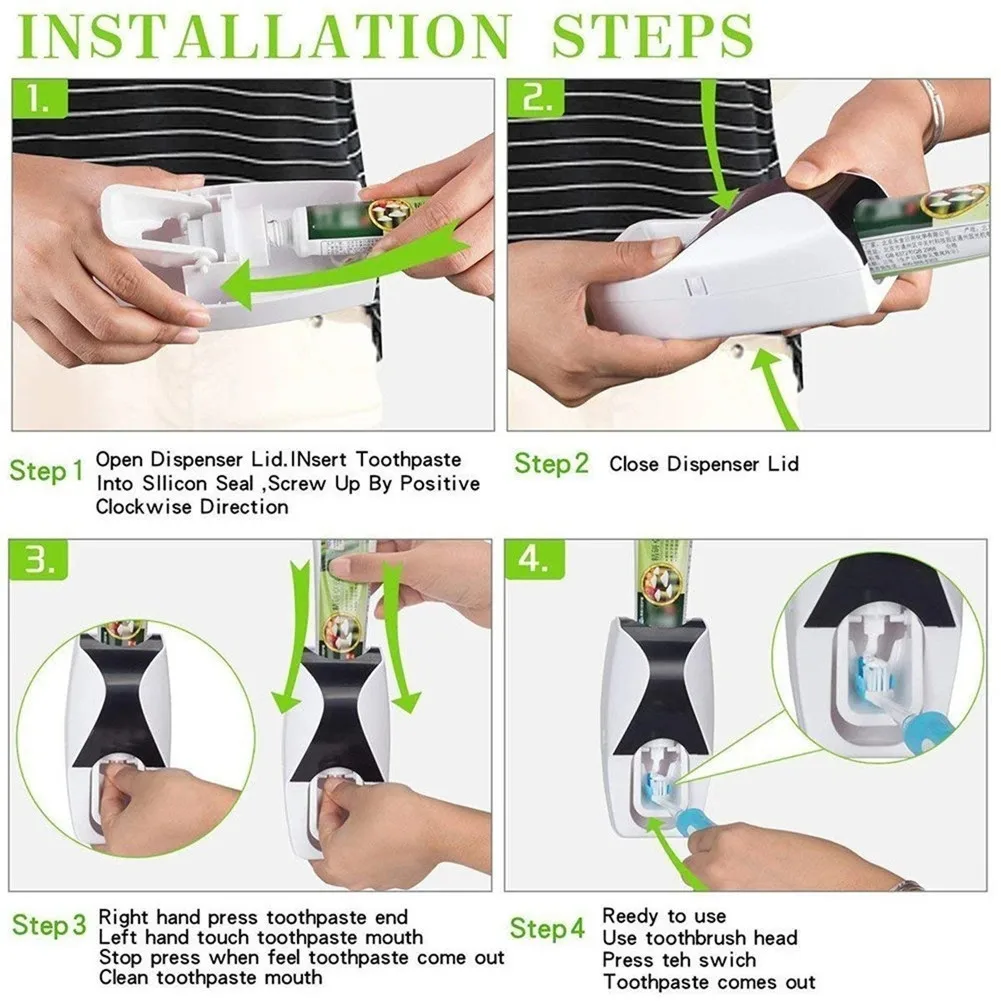 Color: black, Ships From: CHINA - Toothbrush Holder Automatic Toothpaste Dispenser Set Dustproof Sticky Suction Wall Mounted Toothpaste Squeezer Bathroom Holder