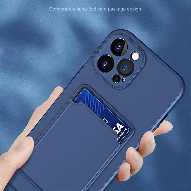 Color: Blue, Material: Other - Card Holder Wallet Case For Samsung Galaxy A32 A53 A33 A13 A52 5G Case on A72 A22 A12 A51 A71 Shockproof Liquid Silicone Cover