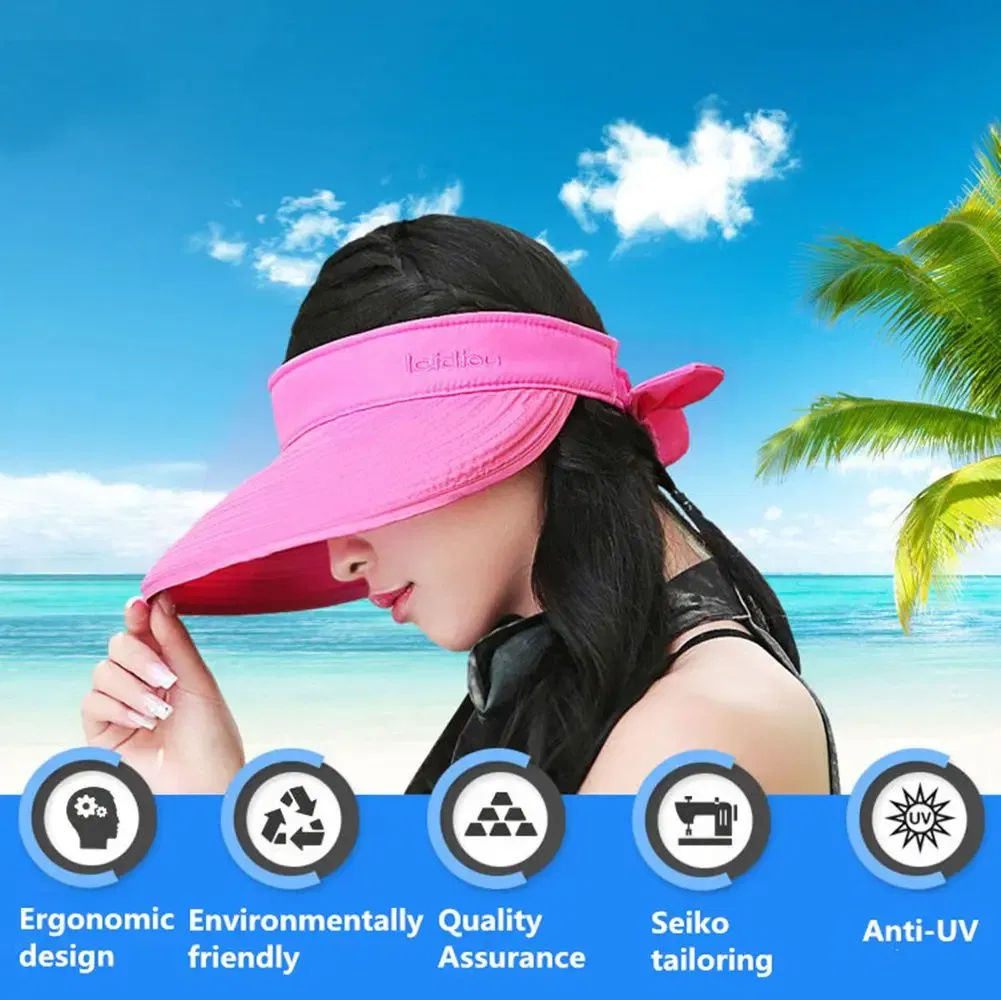 Color: Khaki - Women Ladies Outdoor Cap Anti-UV Summer Visor Sun Hat Wide Brim Beach Hat
