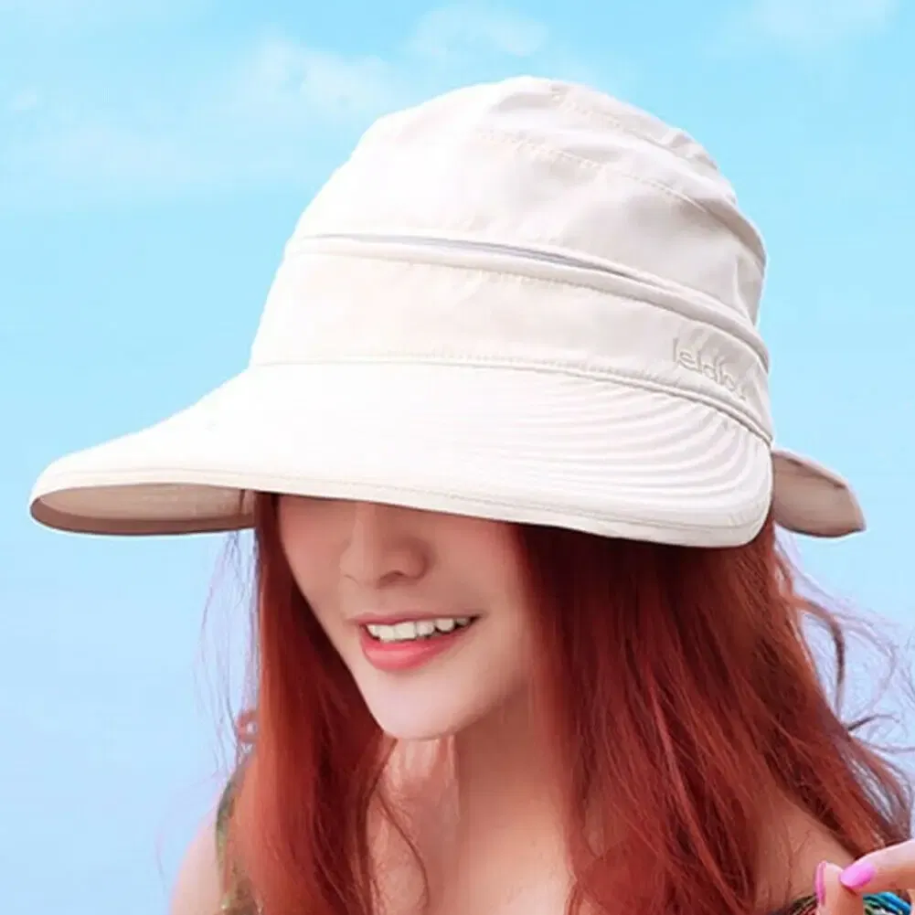 Color: Khaki - Women Ladies Outdoor Cap Anti-UV Summer Visor Sun Hat Wide Brim Beach Hat