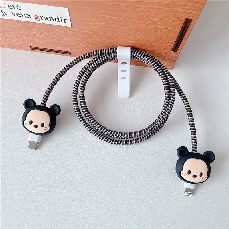 Color: WHITE - 4pcs/set New Cute Cartoon Bite Data Cable Protection Case for Apple Huawei Charging Cable Universal Fall Protection Case