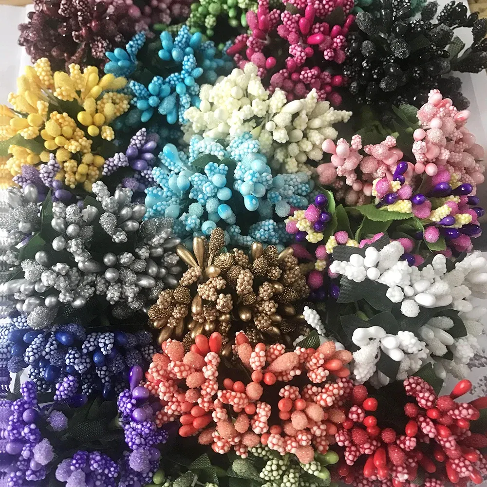 Color: plum - 12PCS/lot Artificial Flower Small Berries Stamen Wire Stem/marriage Leaves DIY Wreath Wedding Scrapbooking Box Decoration Craft