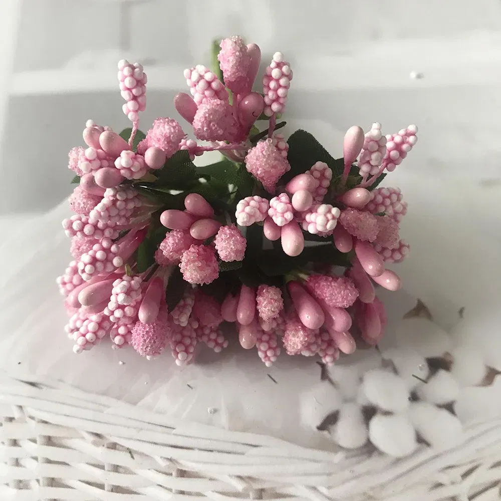 Color: plum - 12PCS/lot Artificial Flower Small Berries Stamen Wire Stem/marriage Leaves DIY Wreath Wedding Scrapbooking Box Decoration Craft
