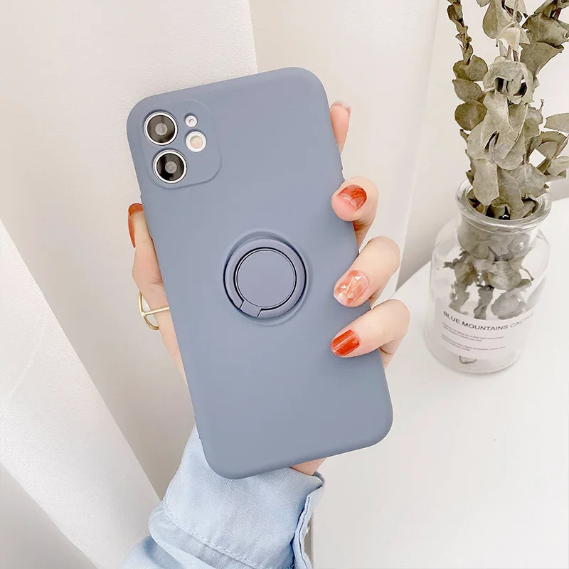Color: Blue, Compatible-Phone Models: For iPhone 14, Ships From: CN - With Ring Holder Shockproof Case For IPhone 16 15 14 13 12 11 Pro Max Silicone TPU Soft Back Cover