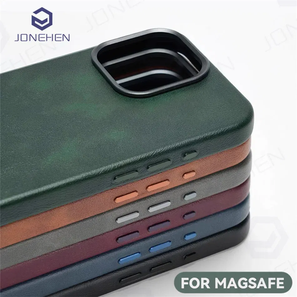 Color: Purple Pink, Material: Denim - High-end Retro Oil Wax Pattern Magnetic For Magsafe Leather Case For iPhone Air 15 14 Plus 13 16 17 Pro Max Camera Button Cover