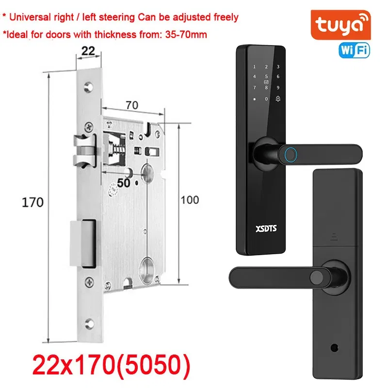 Color: Ice Blue, Ships From: CHINA - New! Tuya Wifi Electronic Smart Door Lock With Biometric Fingerprint / Smart Card / Password / Key Unlock/ USB Emergency Charge