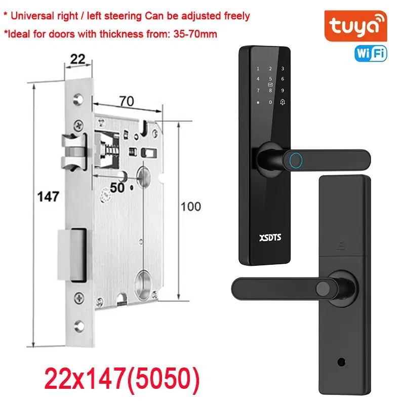 Color: Ice Blue, Ships From: CHINA - New! Tuya Wifi Electronic Smart Door Lock With Biometric Fingerprint / Smart Card / Password / Key Unlock/ USB Emergency Charge