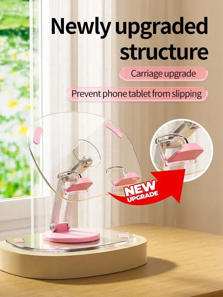 Color: Pink - 360?° Rotating Mobile Phone Stand Multi-Functional Flat Support Stand Retractable Mobile Phone Stand Desktop