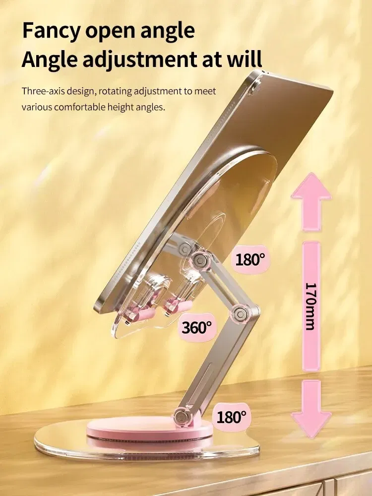 Color: Pink - 360?° Rotating Mobile Phone Stand Multi-Functional Flat Support Stand Retractable Mobile Phone Stand Desktop