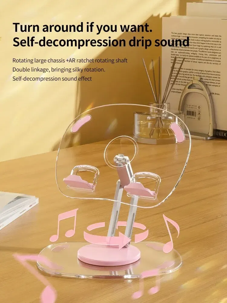 Color: Pink - 360?° Rotating Mobile Phone Stand Multi-Functional Flat Support Stand Retractable Mobile Phone Stand Desktop