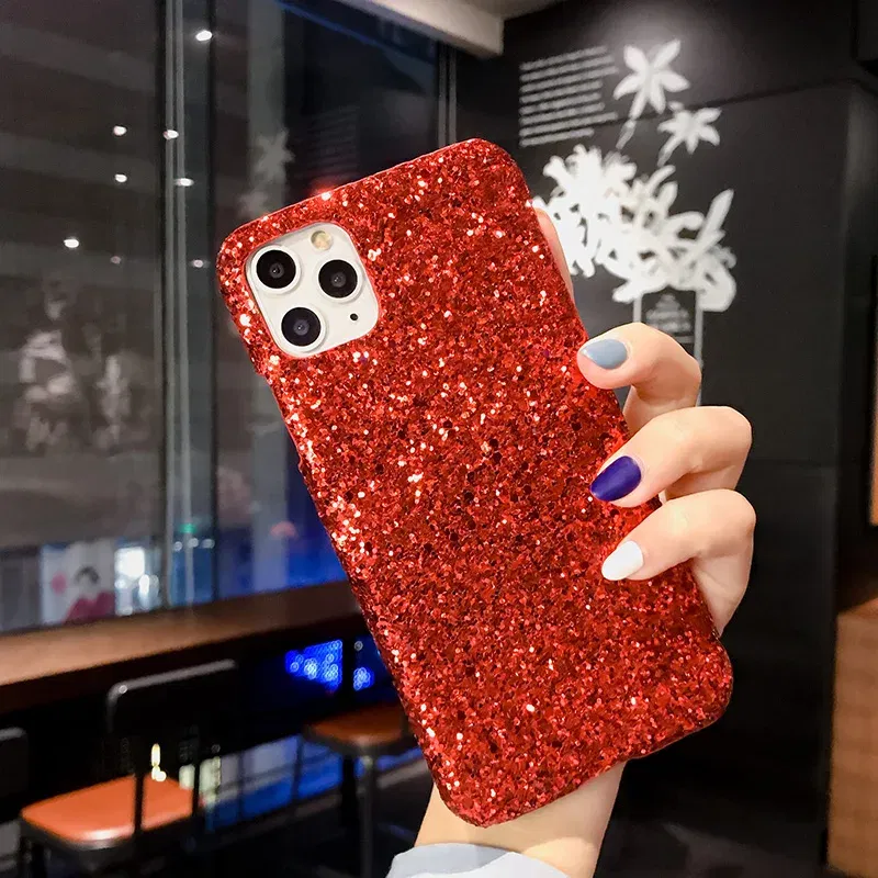 Color: Red, Material: Microfiber - Hard Shiny Diamond Girly Phone Case for iPhone 11 12 13 14 15 Pro Max 14 15Plus