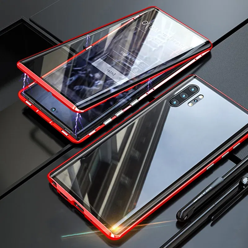 Color: Red, Material: CANVAS - Full Wrap Metal Bezel Case For Samsung Galaxy S23 S22 Ultra S21 S20 FE S24 Note 10 20 Lite Plus Double-Sided Glass Back Cover