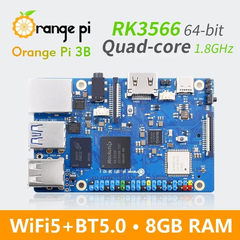 Bundle: Bundle 3, Color: Black - Orange Pi 3B 8GB 4GB 2GB RAM Rockchip RK3566 WiFi5+BT 5.0 Gigabit LAN Port Single Board Run Android Linux OpenHarmony OS Mini PC