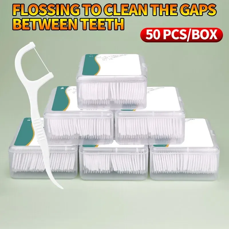 Color: Ivory - 150pcs Dental Floss Plastic Toothpicks-Disposable Cleaning between Teeth-Separate Box-Oral Care